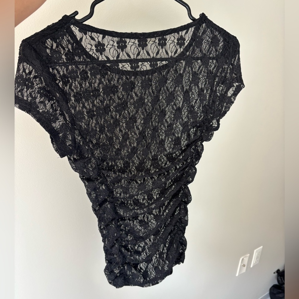 Free People Keep It Simple Lace Baby Tee in Black- Size XS